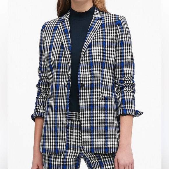 Banana Republic LONG & LEAN-FIT PLAID BLAZER Midnight Blue Gingham jacket size 6 - Picture 1 of 7